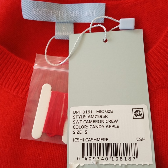 🆕 ANTONIO MELANI Cameron Crew 100% Cashmere Red Sweater | S NWT - Picture 7 of 7